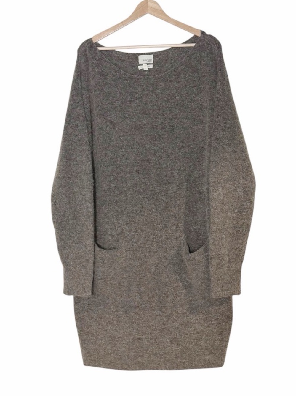 Aritzia Wilfred Free Alpaca Wool Brown Gray Pullover Sweater Dress Size L Pocket